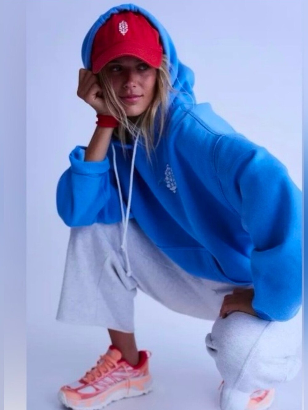 Free People Movement  Final Call Logo Hoodie Riviera Blue Medium NWT$98 Lastone